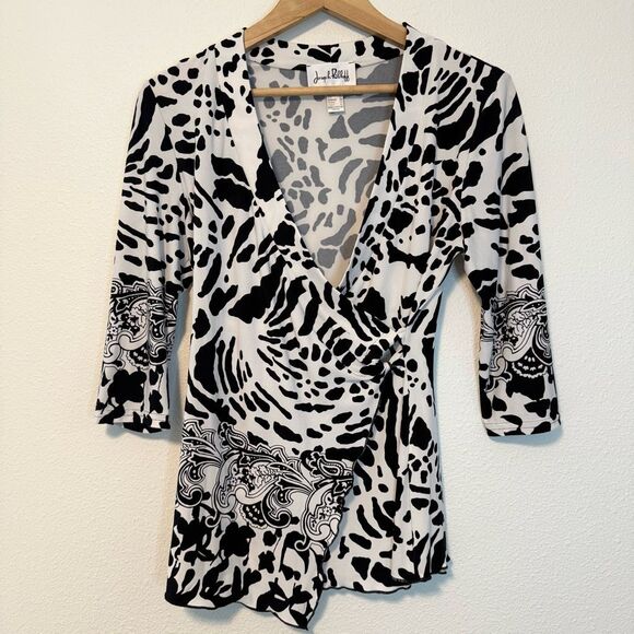 Joseph Ribkoff Black & White Patterned Wrap Top Size 8 - Picture 1 of 7